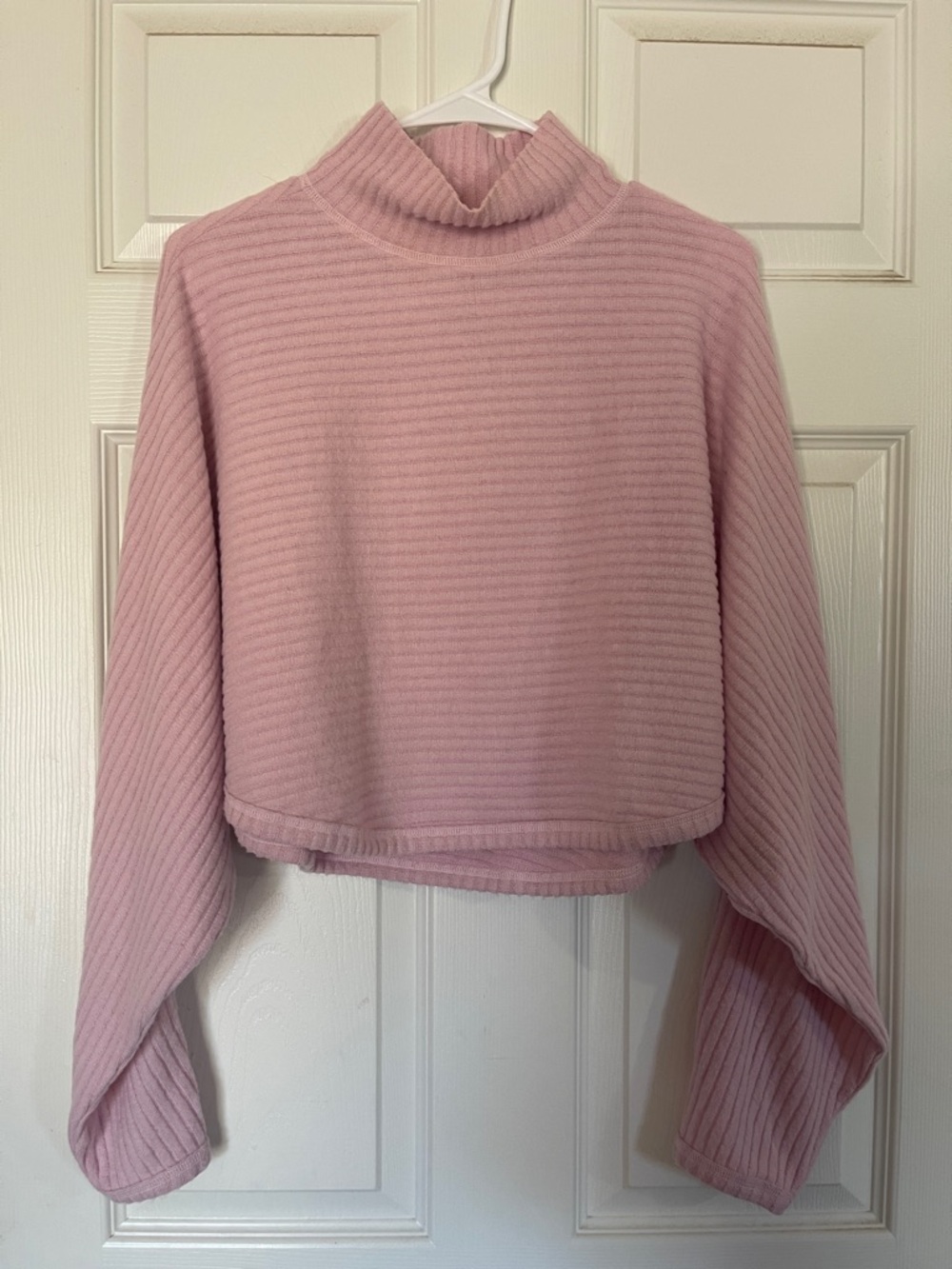 Pilcro Cozy Blush Ribbed High Neck Cropped Batwing Sweater - Picture 4 of 9